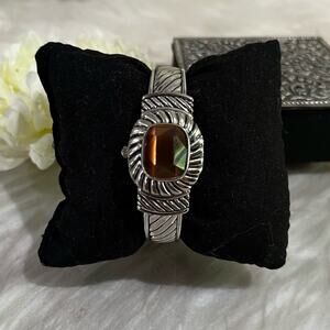 NEW Collezio Quartz Bevel Cabachon Glass Hidden Flip Watch Bangle Bracelet 22 mm